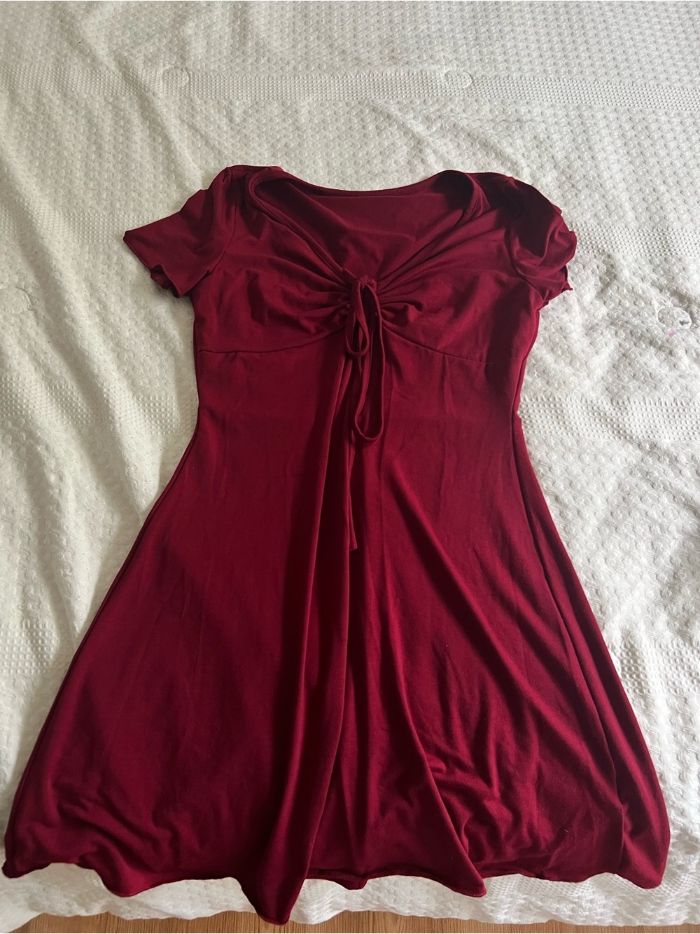 Women's Burgundy Tie-Front A-Line Dress